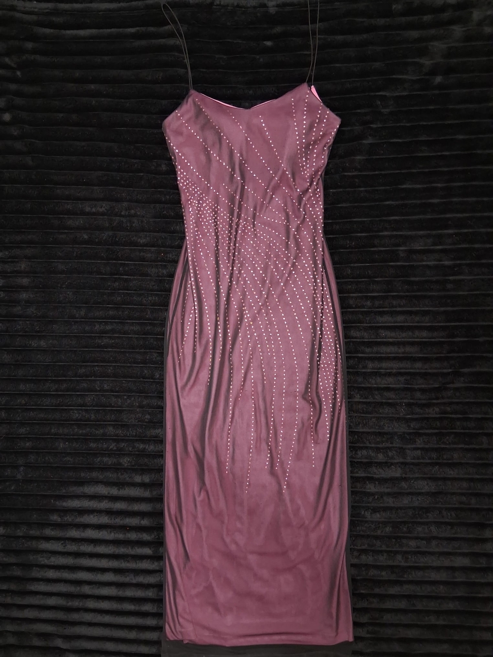 Vintage 90's Fairweather Plum Spaghetti-Strap Dress with Rhinestone Detail